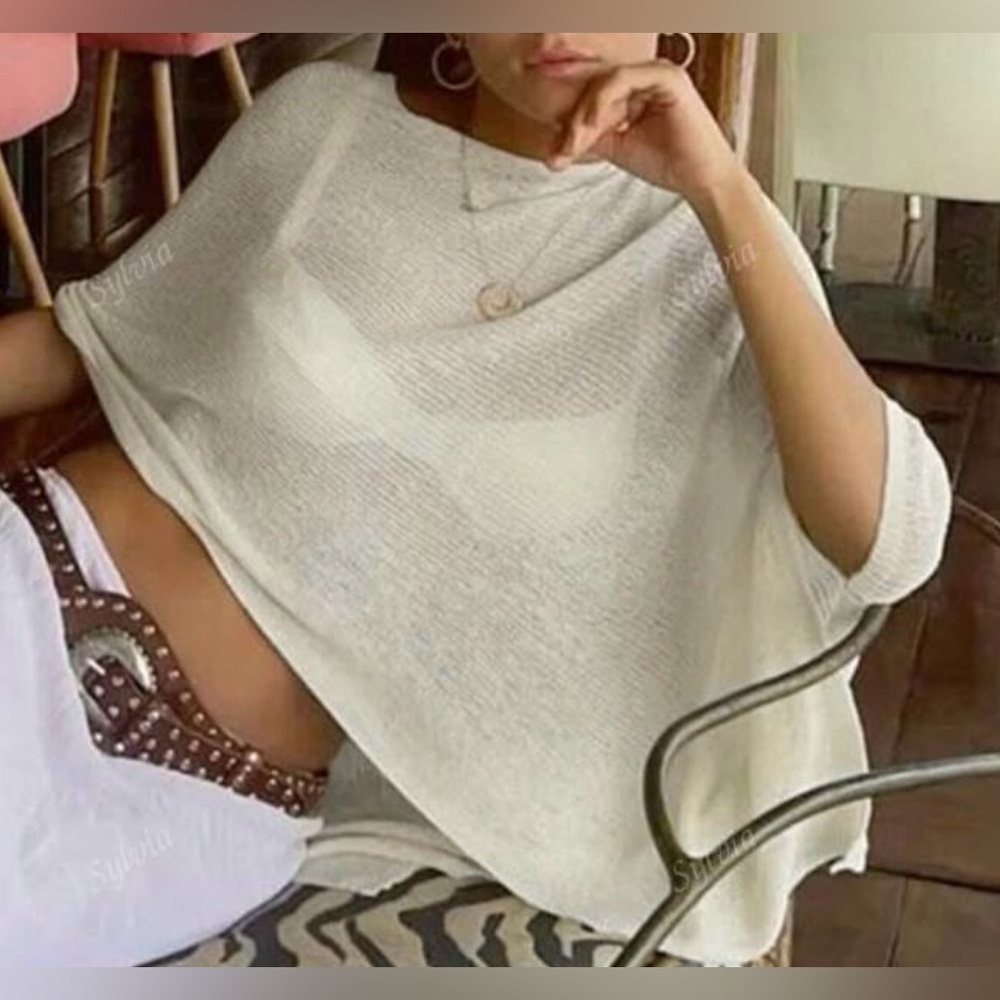 LAST ONE Elegant Cream Poncho Sweater
